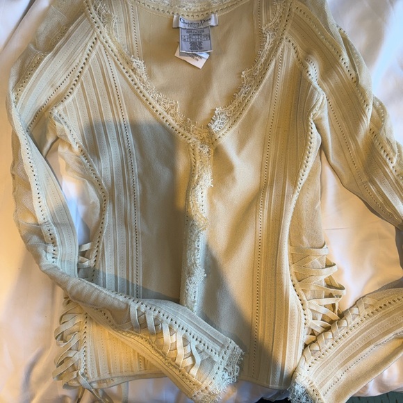 Dior Cream Frayed Edge Top - Picture 1 of 8